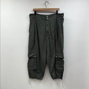 NicoBar '90s Utility Lagenlook High Rise Baggy Cargo Tapered Pant Boho Green
